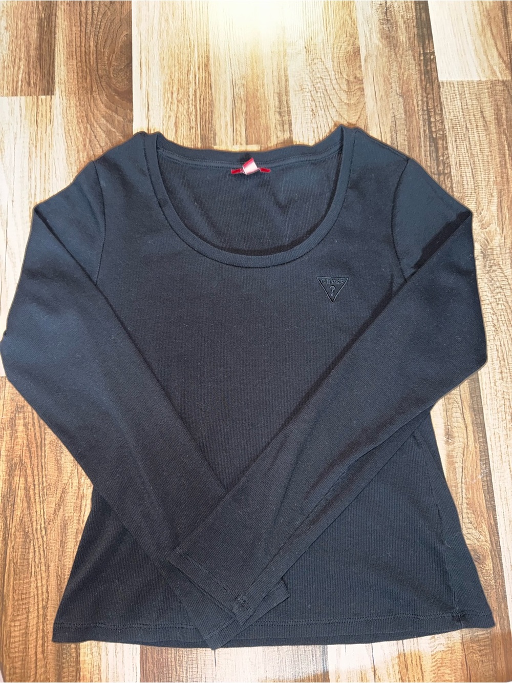 Guess Black Long Sleeve Scoop Neck Tee